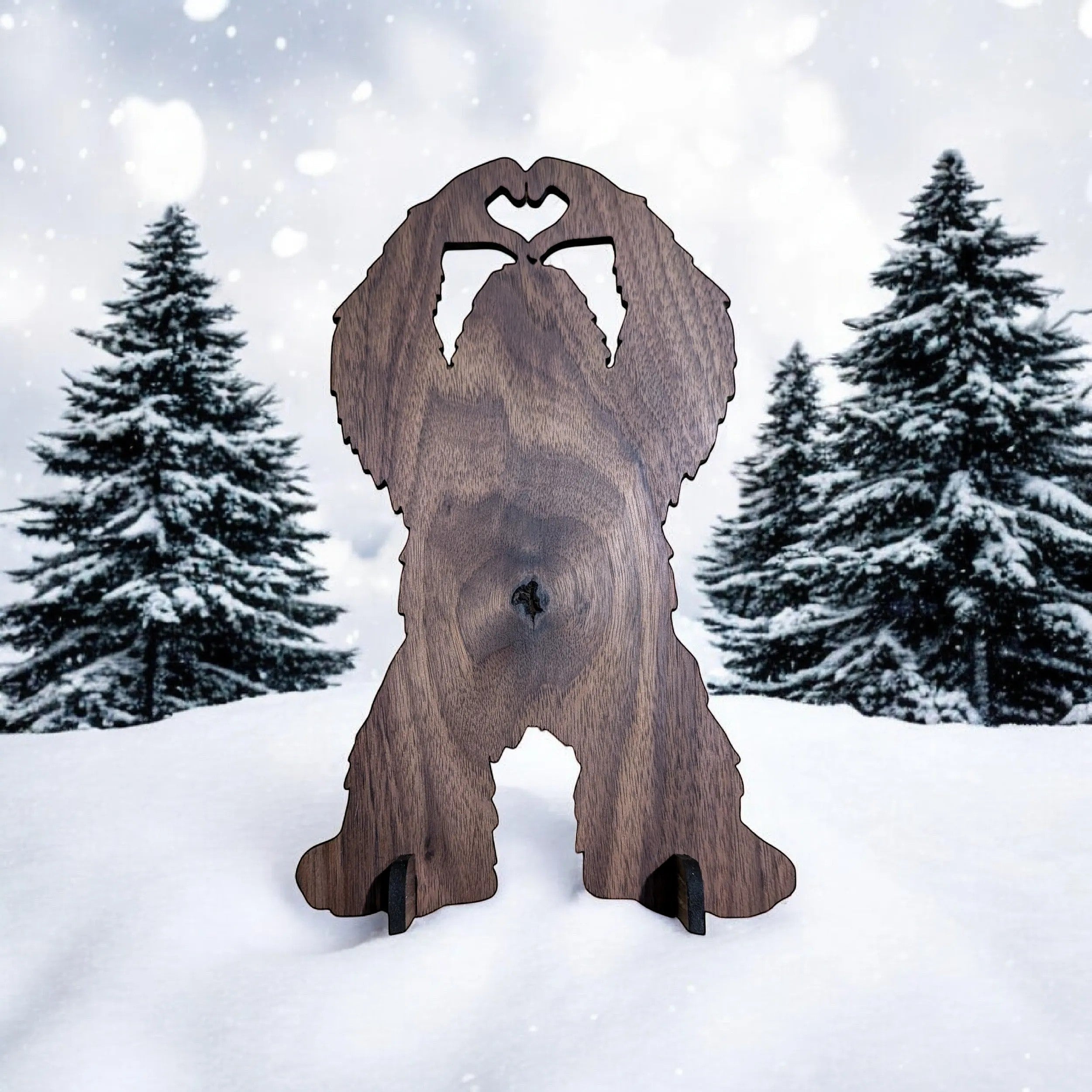 Dogman's Designs wooden pendulum board shaped like Bigfoot making a heart with its hands, 5-8 inches.