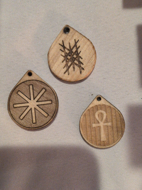 Charms, fob, tear drop, wood